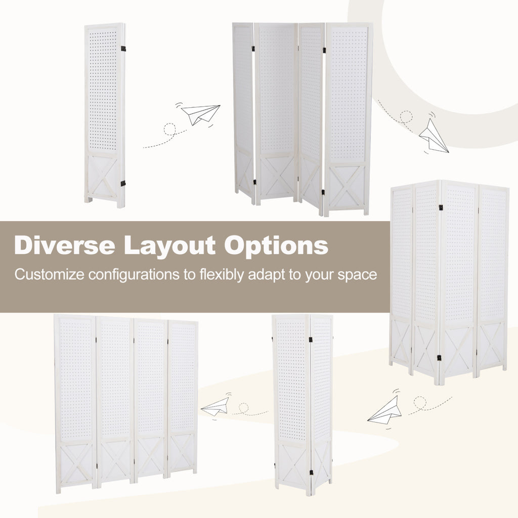 4/6-Panel Pegboard Room Divider - 67 Inches Tall Foldable Privacy Screen - Natural Wood
