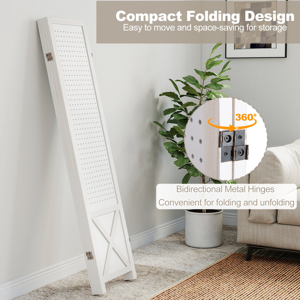 4/6-Panel Pegboard Room Divider - 67 Inches Tall Foldable Privacy Screen - Natural Wood