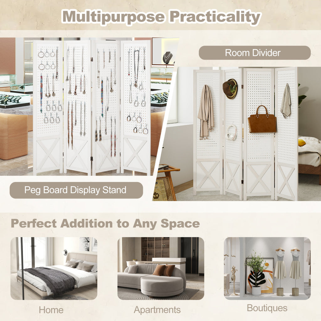4/6-Panel Pegboard Room Divider - 67 Inches Tall Foldable Privacy Screen - Natural Wood