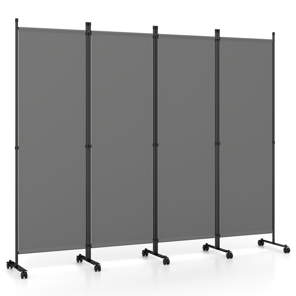 Beige 4-Panel Room Divider with Lockable Wheels for Living Room