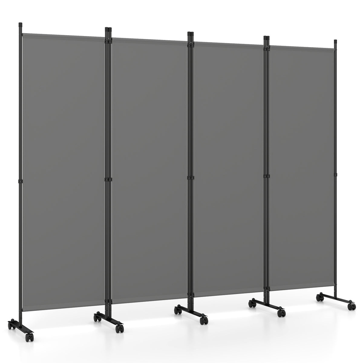 Beige 4-Panel Room Divider with Lockable Wheels for Living Room