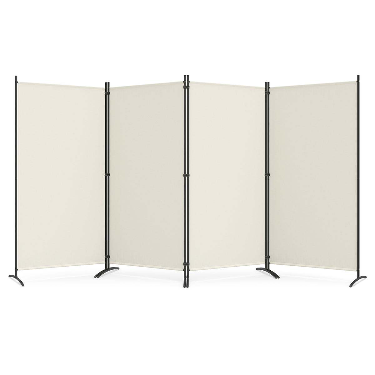 White 6 Ft Tall 4-Panel Room Divider Folding Privacy Screen with Curved Metal Feet - Variation of THIS listing