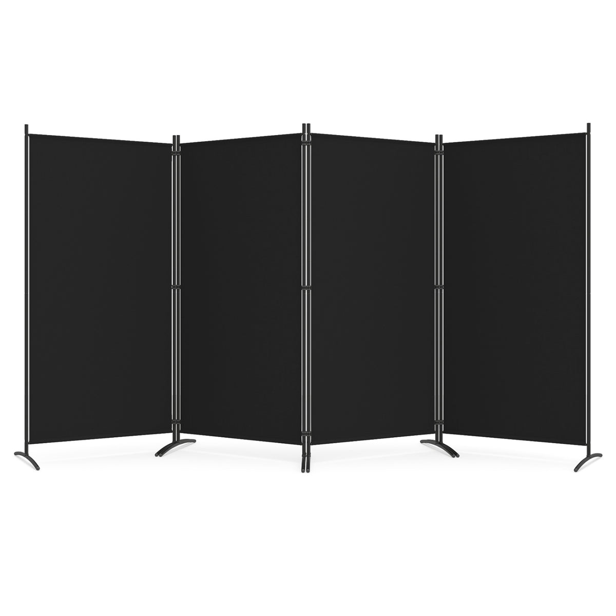6 FT Tall 4 Panel Room Divider Folding Privacy Screen with Curved Metal Feet - Black