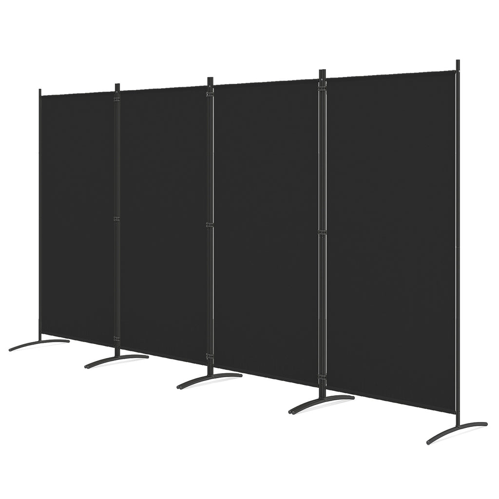 6 FT Tall 4 Panel Room Divider Folding Privacy Screen with Curved Metal Feet - Black