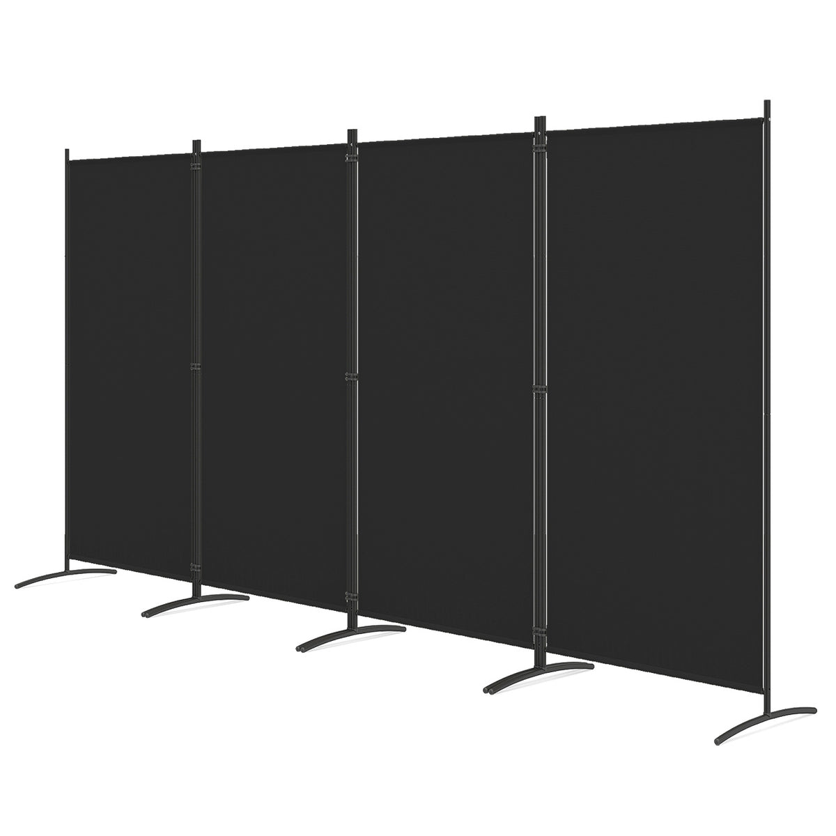 6 FT Tall 4 Panel Room Divider Folding Privacy Screen with Curved Metal Feet - Black