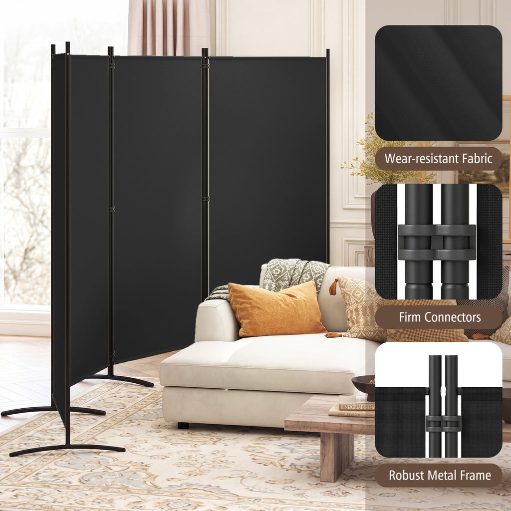 6 FT Tall 4 Panel Room Divider Folding Privacy Screen with Curved Metal Feet - Black
