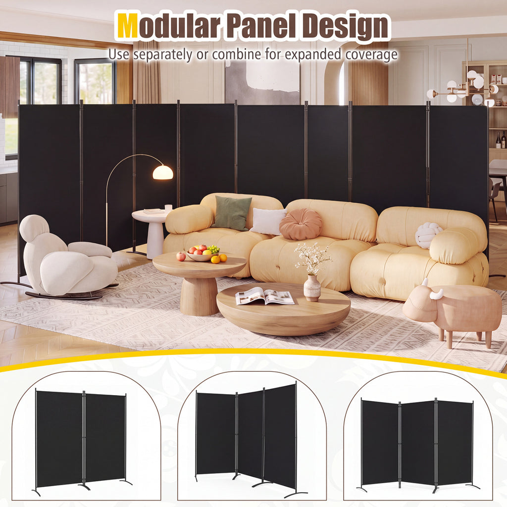 6 FT Tall 4 Panel Room Divider Folding Privacy Screen with Curved Metal Feet - Black