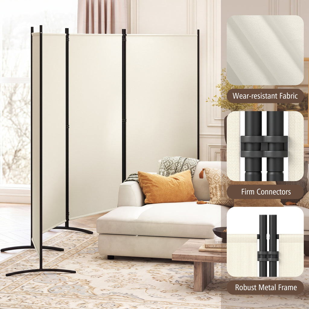 White 6 Ft Tall 4-Panel Room Divider Folding Privacy Screen with Curved Metal Feet - Variation of THIS listing