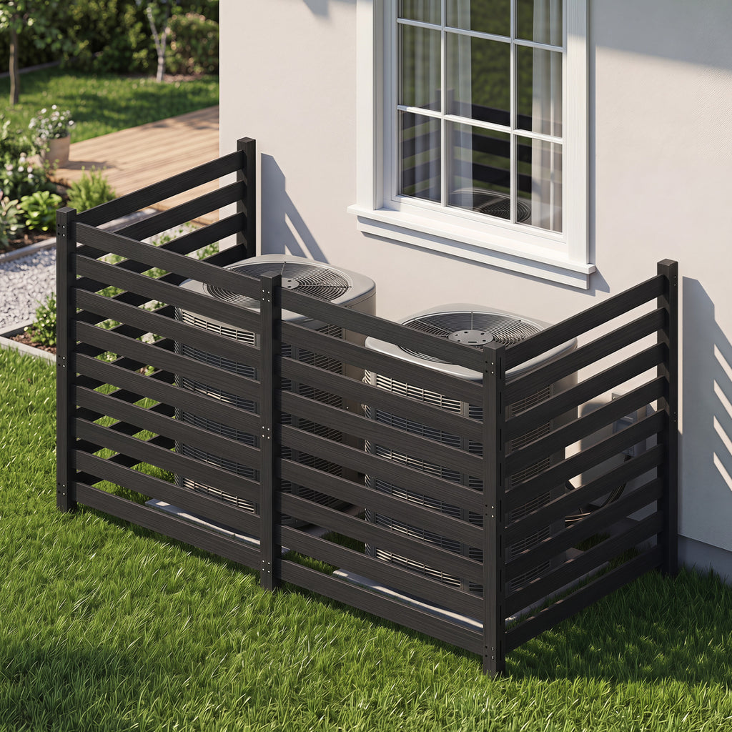 4-Panel Wooden Outdoor Privacy Fence with Ground Stakes - Black, 38.5x42 Inches