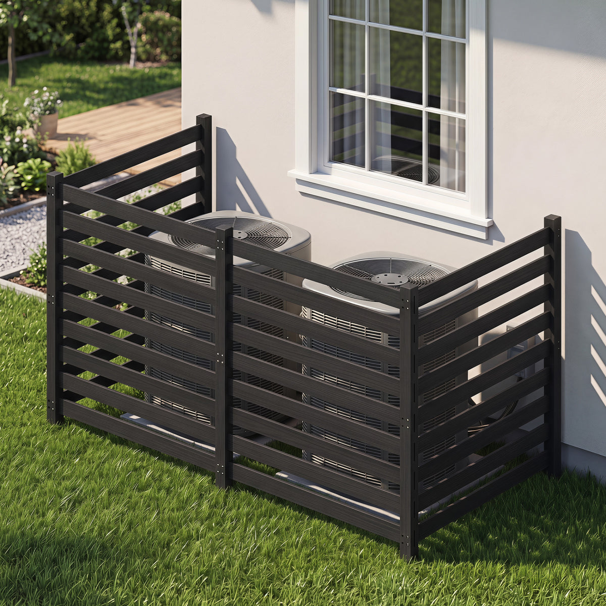 4-Panel Wooden Outdoor Privacy Fence with Ground Stakes - Black, 38.5x42 Inches