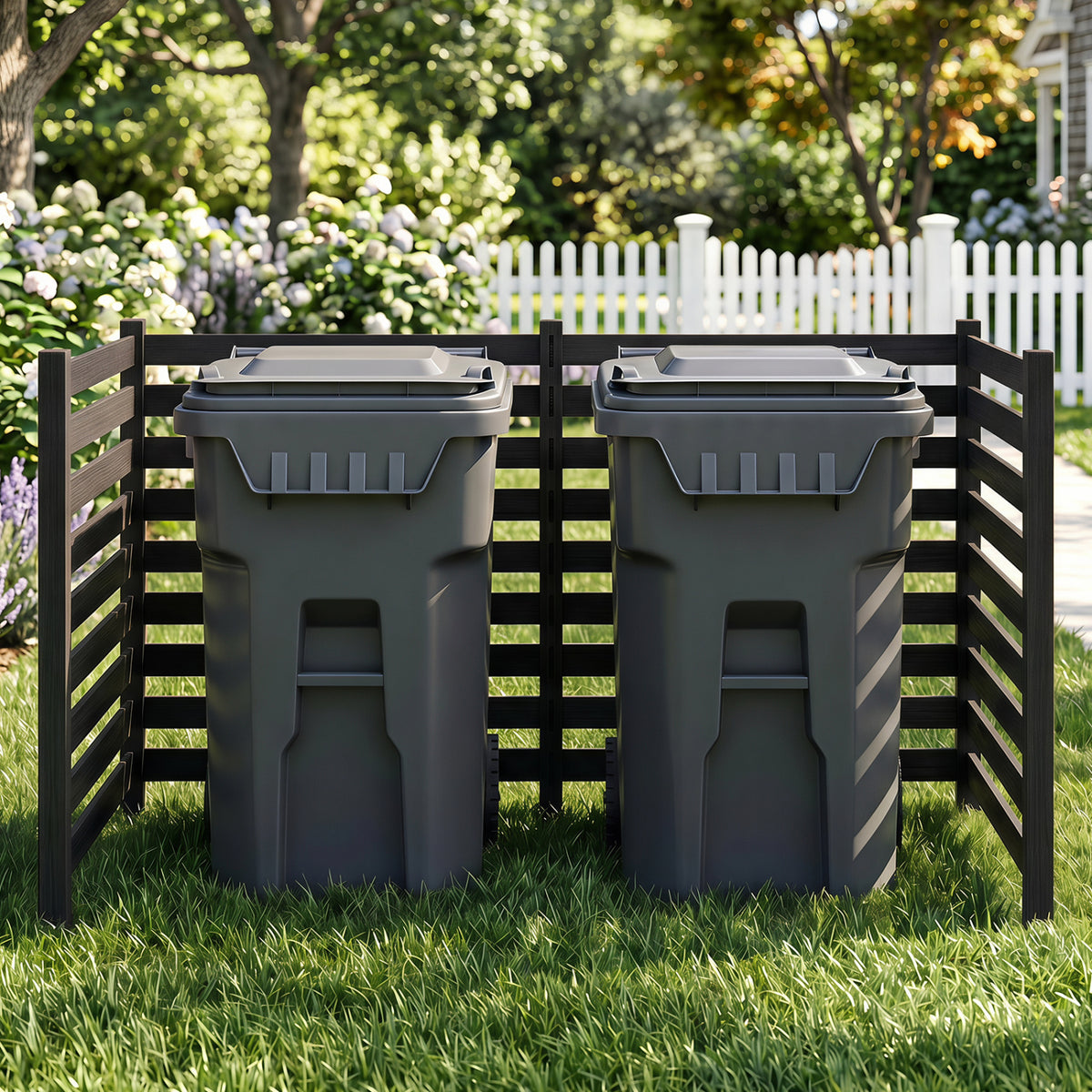 4-Panel Wooden Outdoor Privacy Fence with Ground Stakes - Black, 38.5x42 Inches