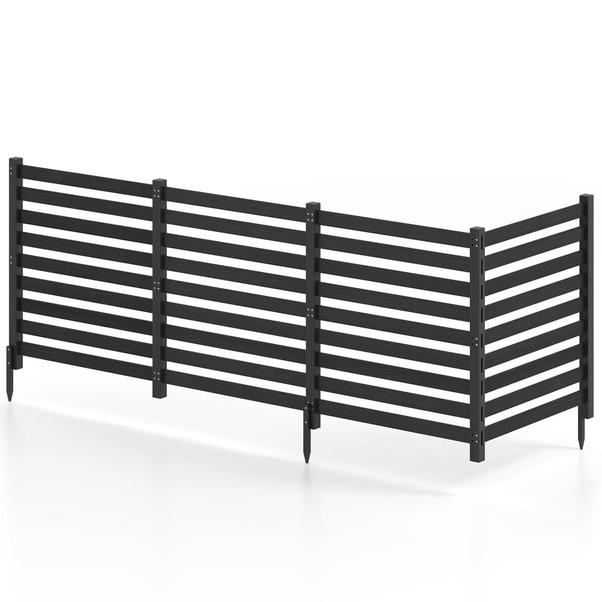 4-Panel Wooden Outdoor Privacy Fence with Ground Stakes - Black, 38.5x42 Inches