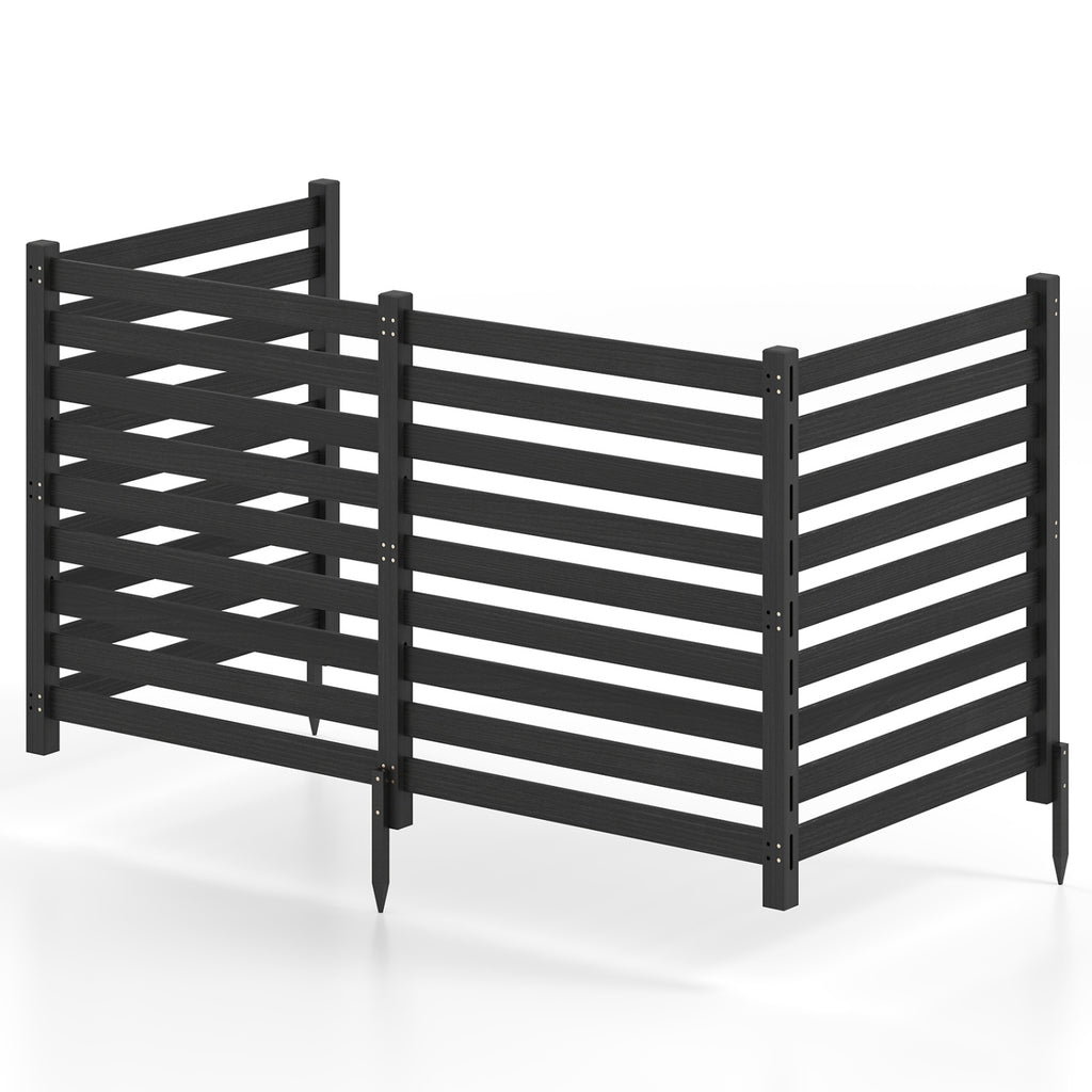 4-Panel Wooden Outdoor Privacy Fence with Ground Stakes - Black, 38.5x42 Inches