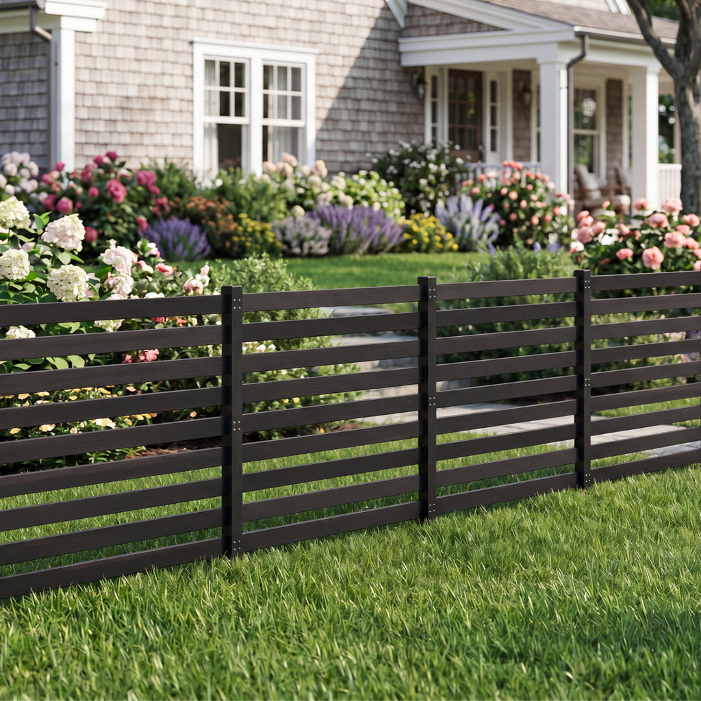 4-Panel Wooden Outdoor Privacy Fence with Ground Stakes - Black, 38.5x42 Inches