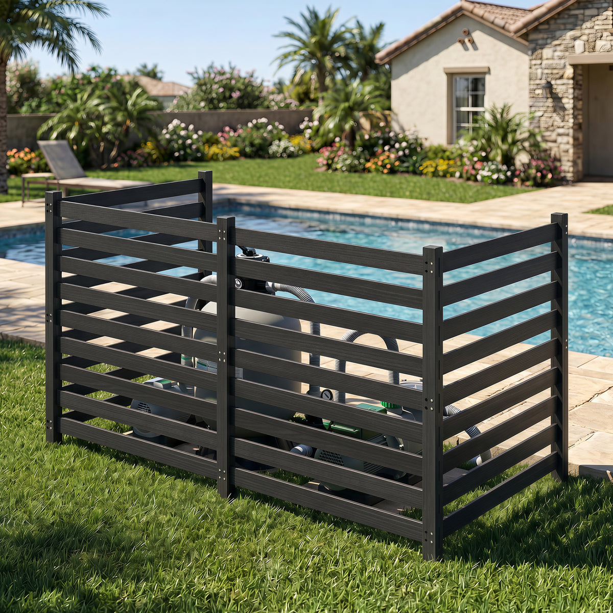 4-Panel Wooden Outdoor Privacy Fence with Ground Stakes - Black, 38.5x42 Inches