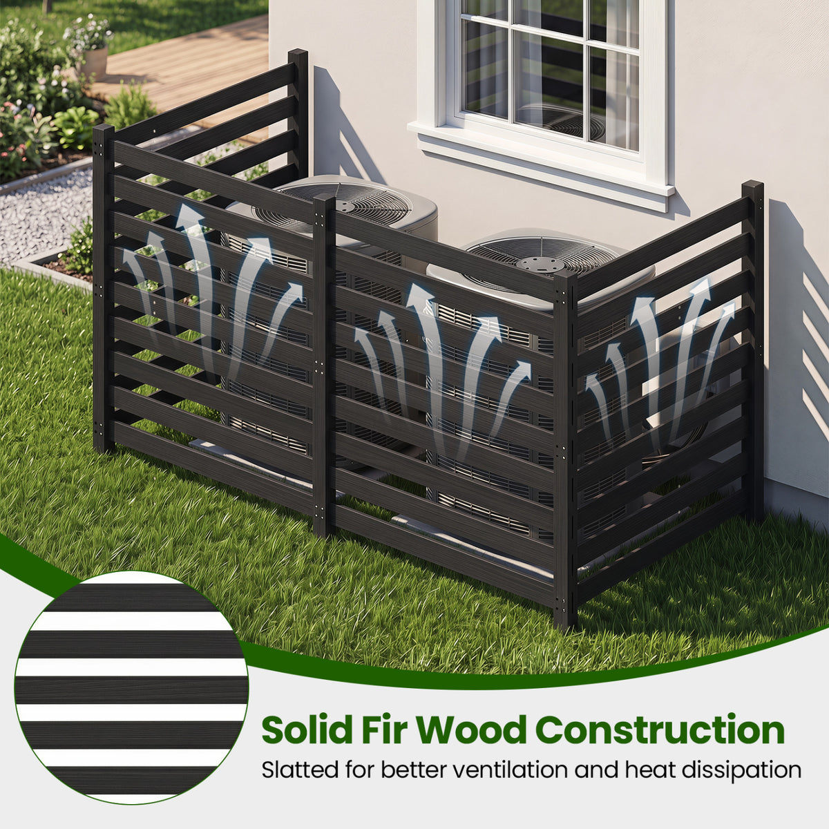 4-Panel Wooden Outdoor Privacy Fence with Ground Stakes - Black, 38.5x42 Inches