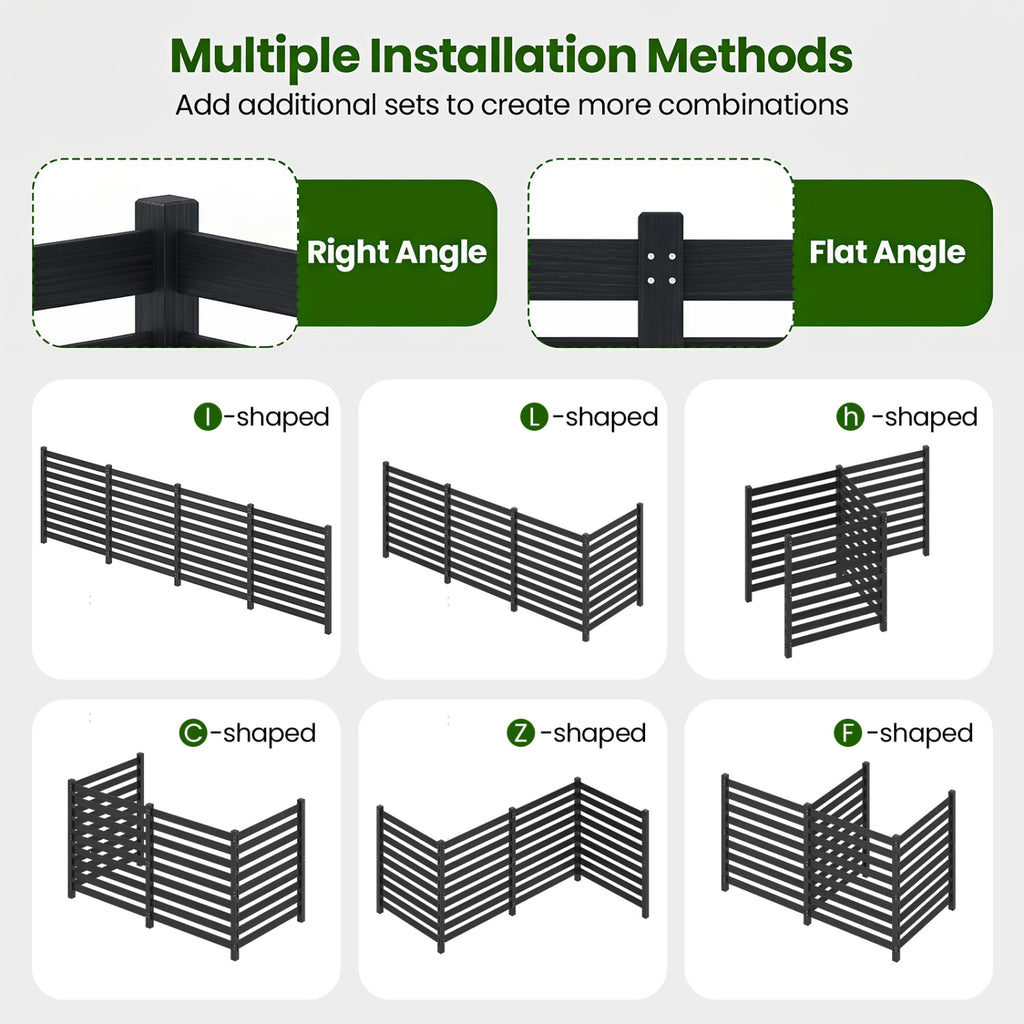 4-Panel Wooden Outdoor Privacy Fence with Ground Stakes - Black, 38.5x42 Inches