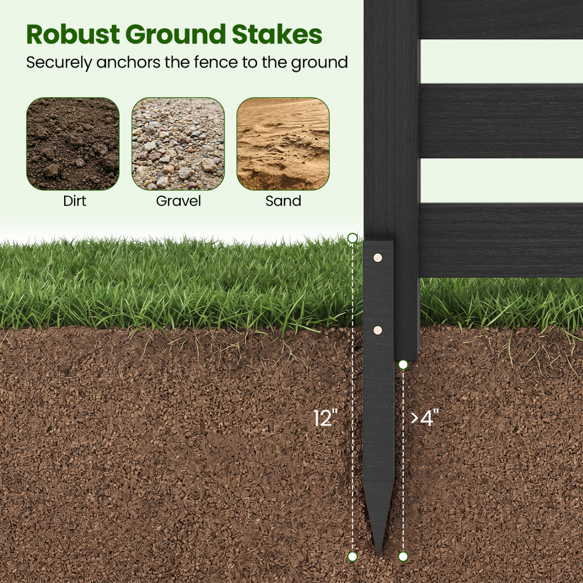 4-Panel Wooden Outdoor Privacy Fence with Ground Stakes - Black, 38.5x42 Inches