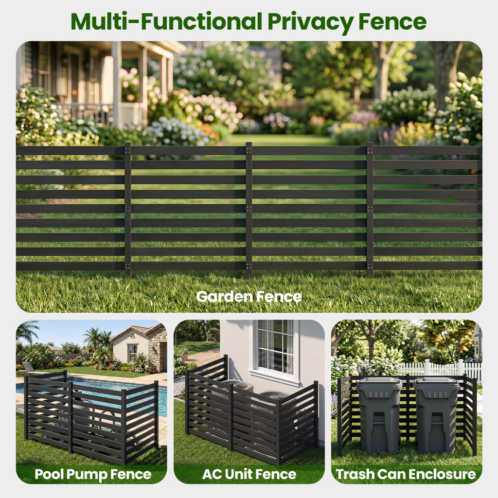 4-Panel Wooden Outdoor Privacy Fence with Ground Stakes - Black, 38.5x42 Inches