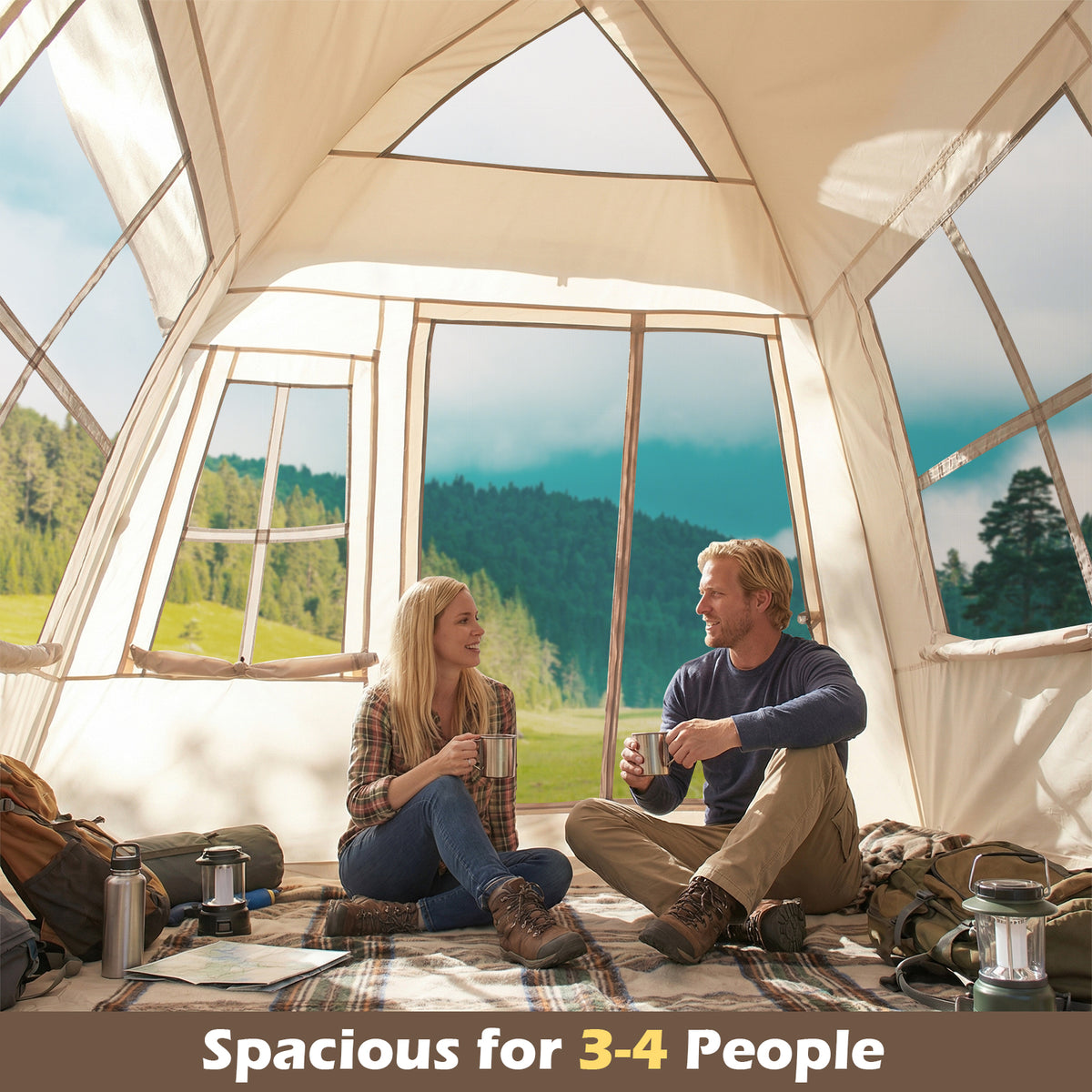 4 Person Automatic Pop-Up Camping Tent with Rainfly