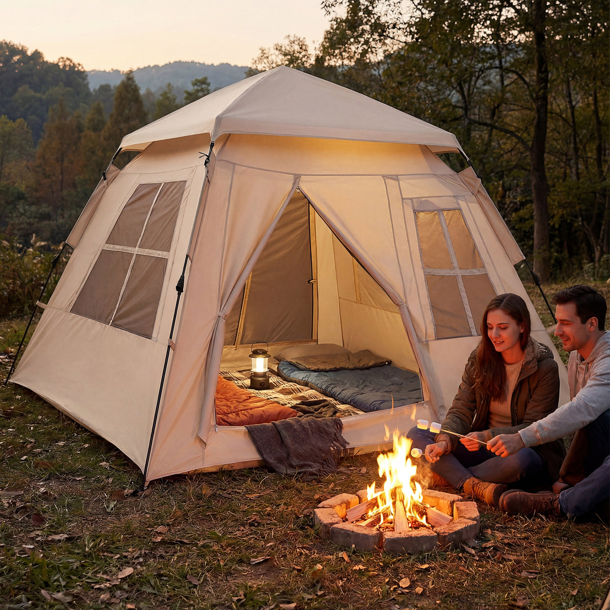 4 Person Automatic Pop-Up Camping Tent with Rainfly