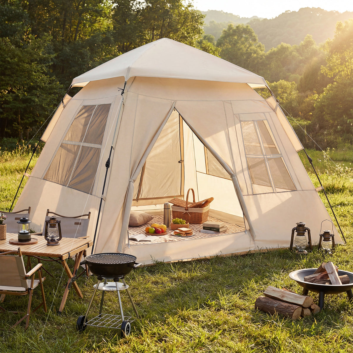 4 Person Automatic Pop-Up Camping Tent with Rainfly