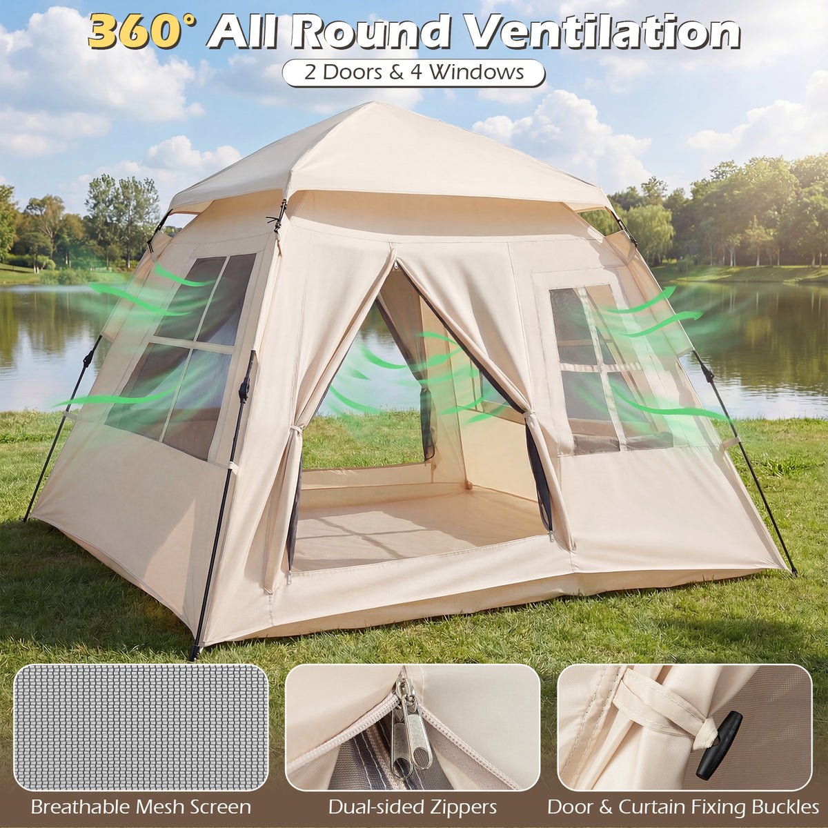 4 Person Automatic Pop-Up Camping Tent with Rainfly