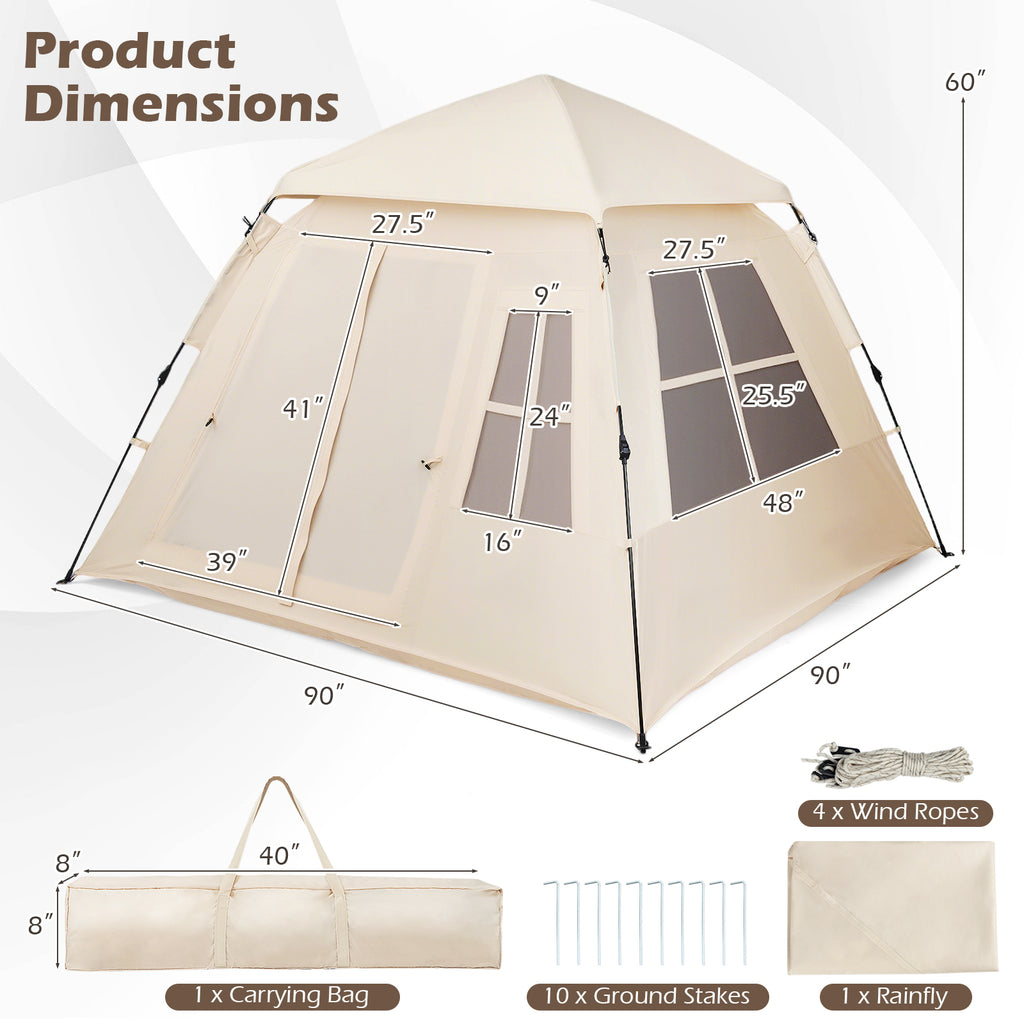4 Person Automatic Pop-Up Camping Tent with Rainfly