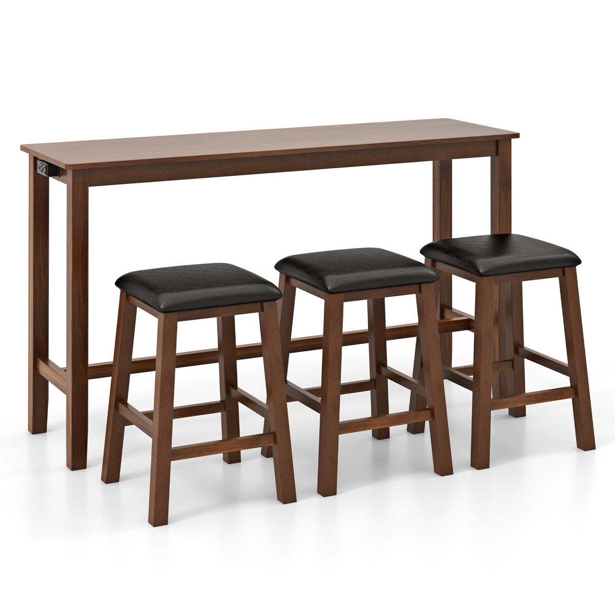 4-Piece Bar Table Set with 3 Stools, Brown