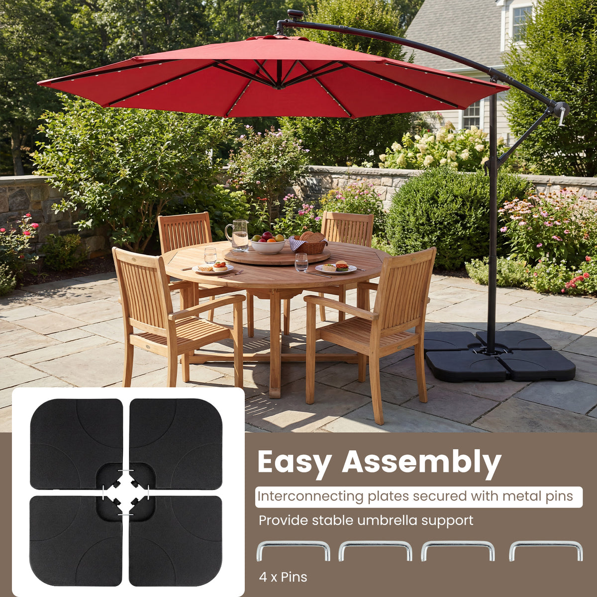 4-Piece Cantilever Umbrella Base 164 LBS Heavy-Duty - Black