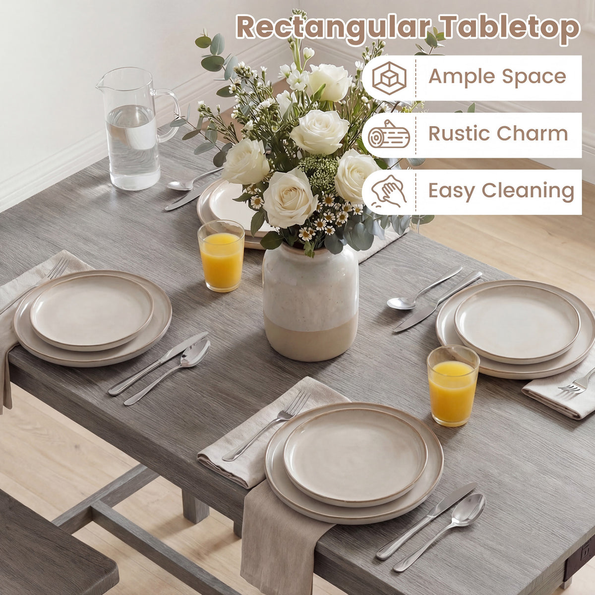 4-Piece Counter Height Dining Table Set with Power Outlet - Gray