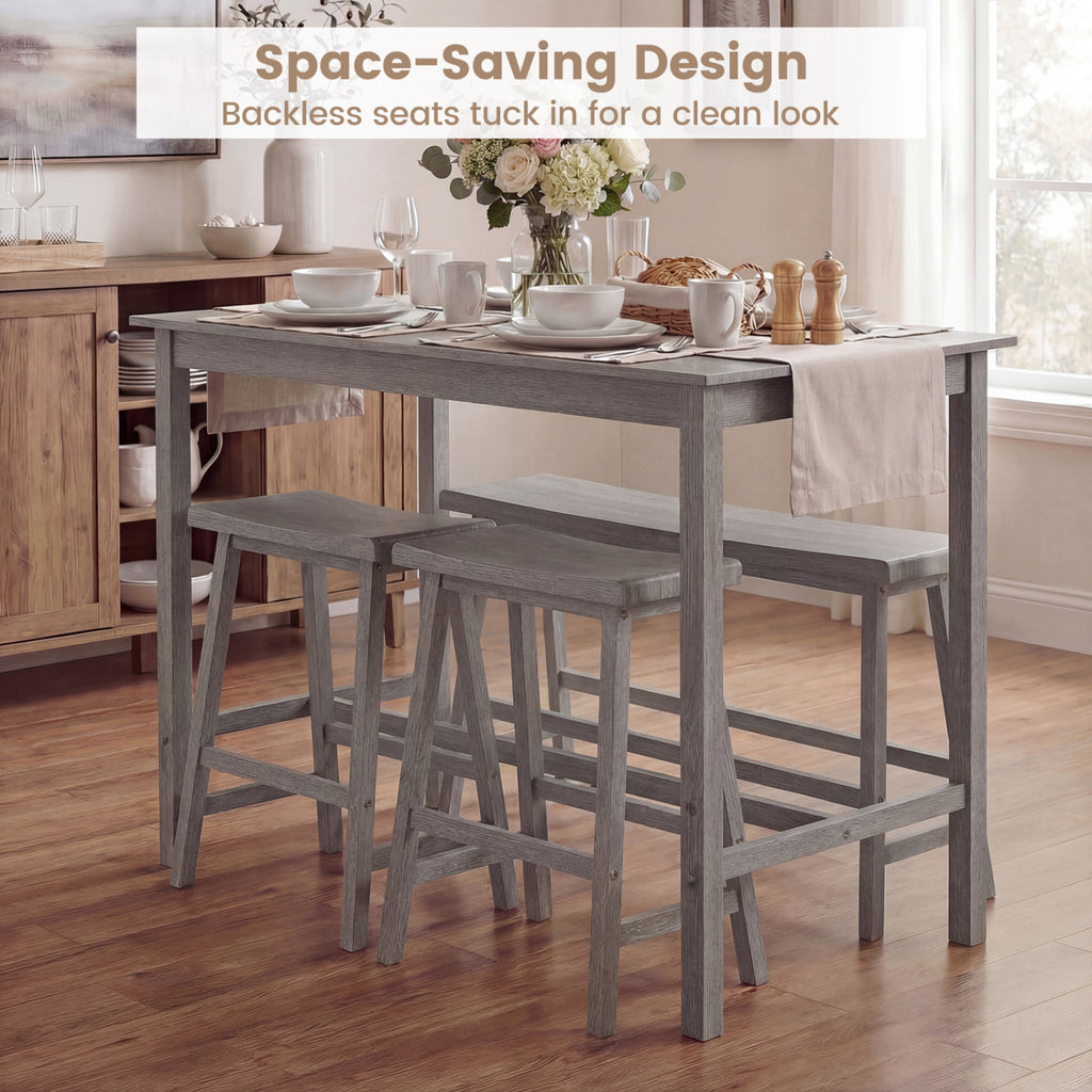 4-Piece Counter Height Dining Table Set with Power Outlet - Gray