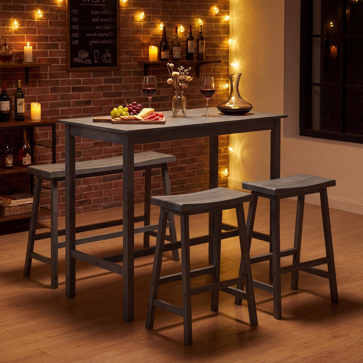 4-Piece Counter Height Dining Table Set with Power Outlet - Gray
