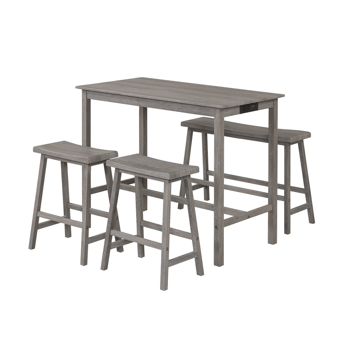4-Piece Counter Height Dining Table Set with Power Outlet - Gray