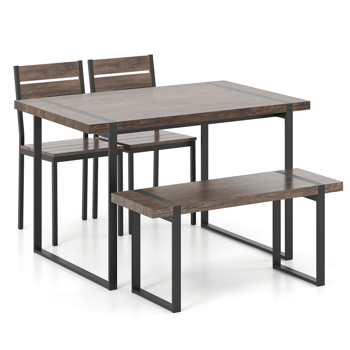 4-Piece Dining Table Set with Bench & Chairs - Black & Gray