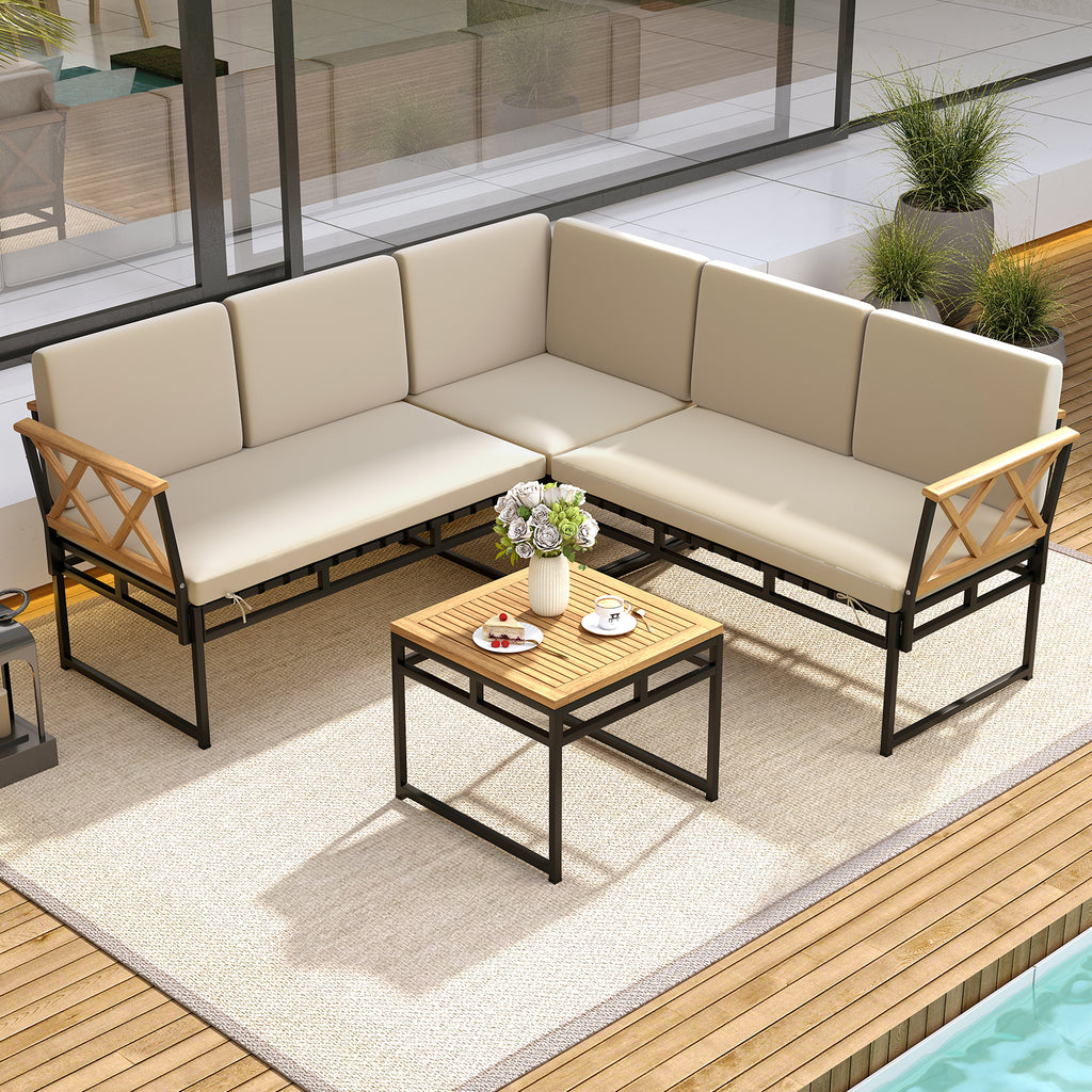 4 Pieces Patio L-Shaped Sofa Set with Cushions and Side Table