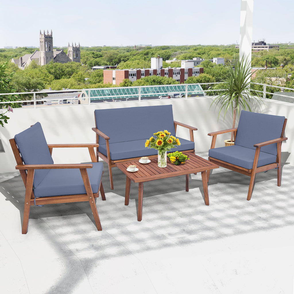 4-Piece Outdoor Acacia Wood Conversation Set - Gray