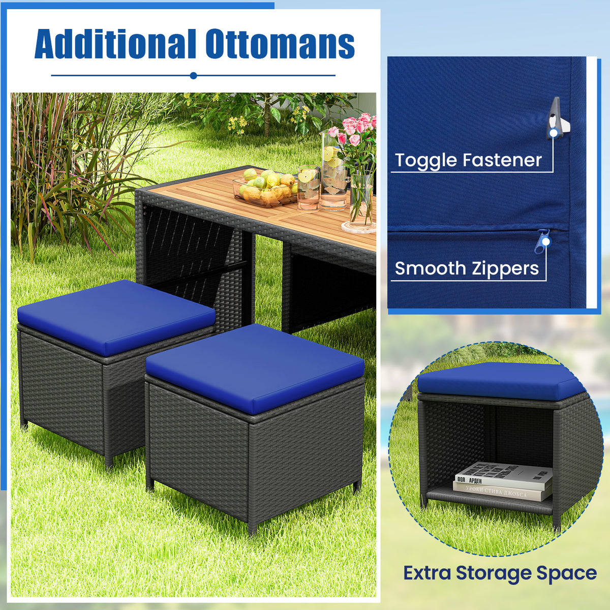 4 Piece Outdoor Dining Set with Wood Topped Table, Rattan Loveseat