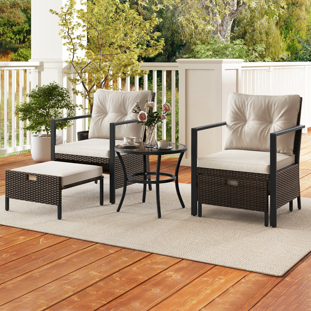 5 Piece Outdoor Furniture Set with Glass Topped Coffee Table