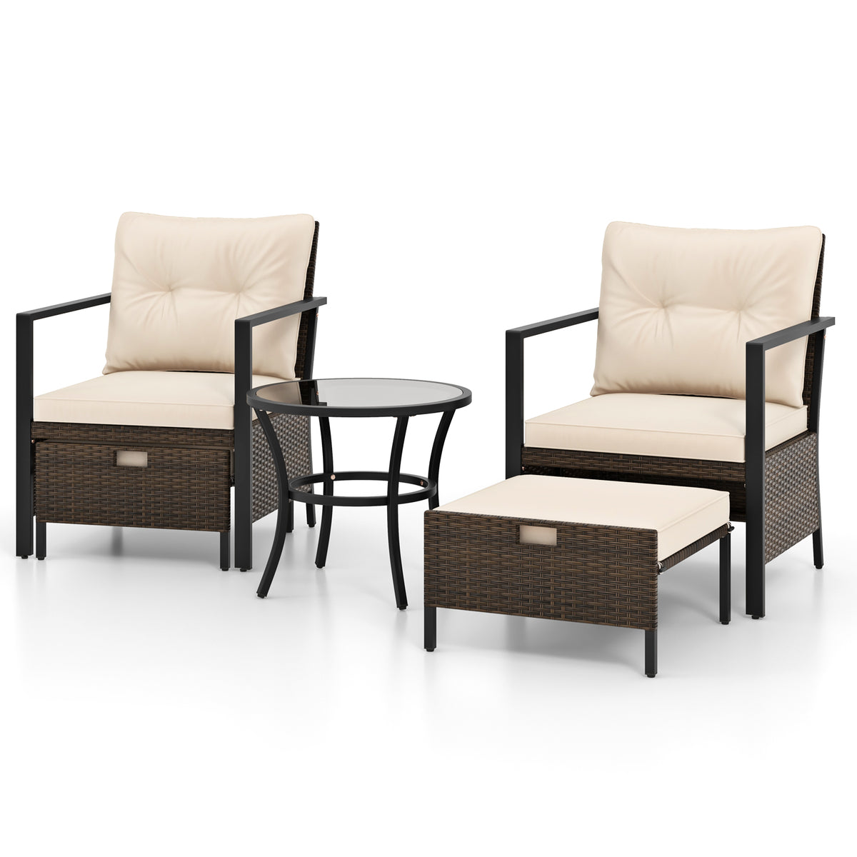 5 Piece Outdoor Furniture Set with Glass Topped Coffee Table