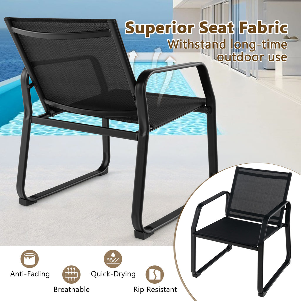 4-Piece Patio Conversation Set with Glass Table - Black
