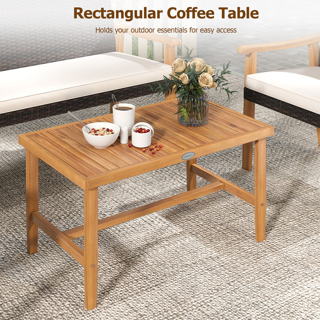 4-Piece Patio Furniture Set with Rattan Chairs & Coffee Table, White