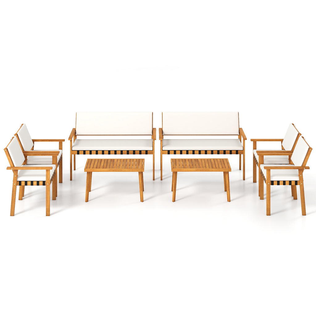 4-Piece Acacia Wood Patio Furniture Set with Coffee Table - White