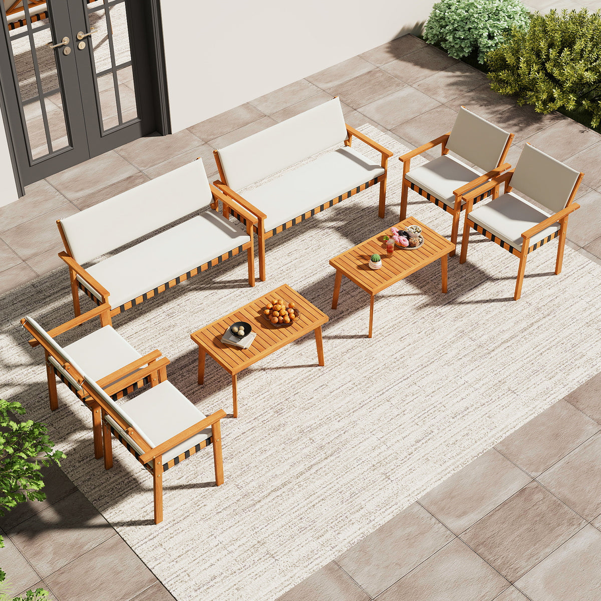 4-Piece Acacia Wood Patio Furniture Set with Coffee Table - White
