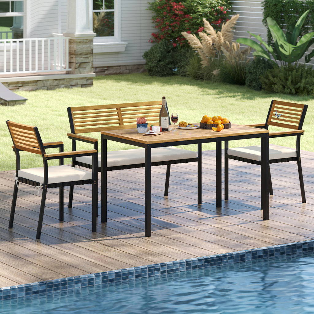 4-Piece Outdoor Dining Set with Acacia Wood Chairs - White