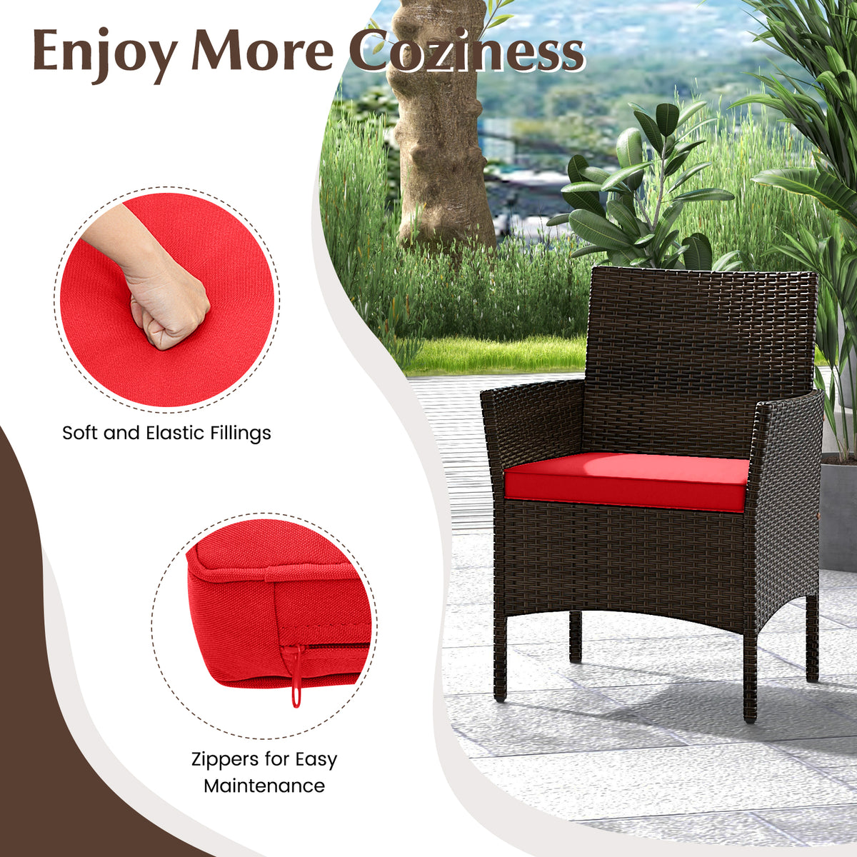 4-Piece Patio Rattan Conversation Set - Mix Brown & Red