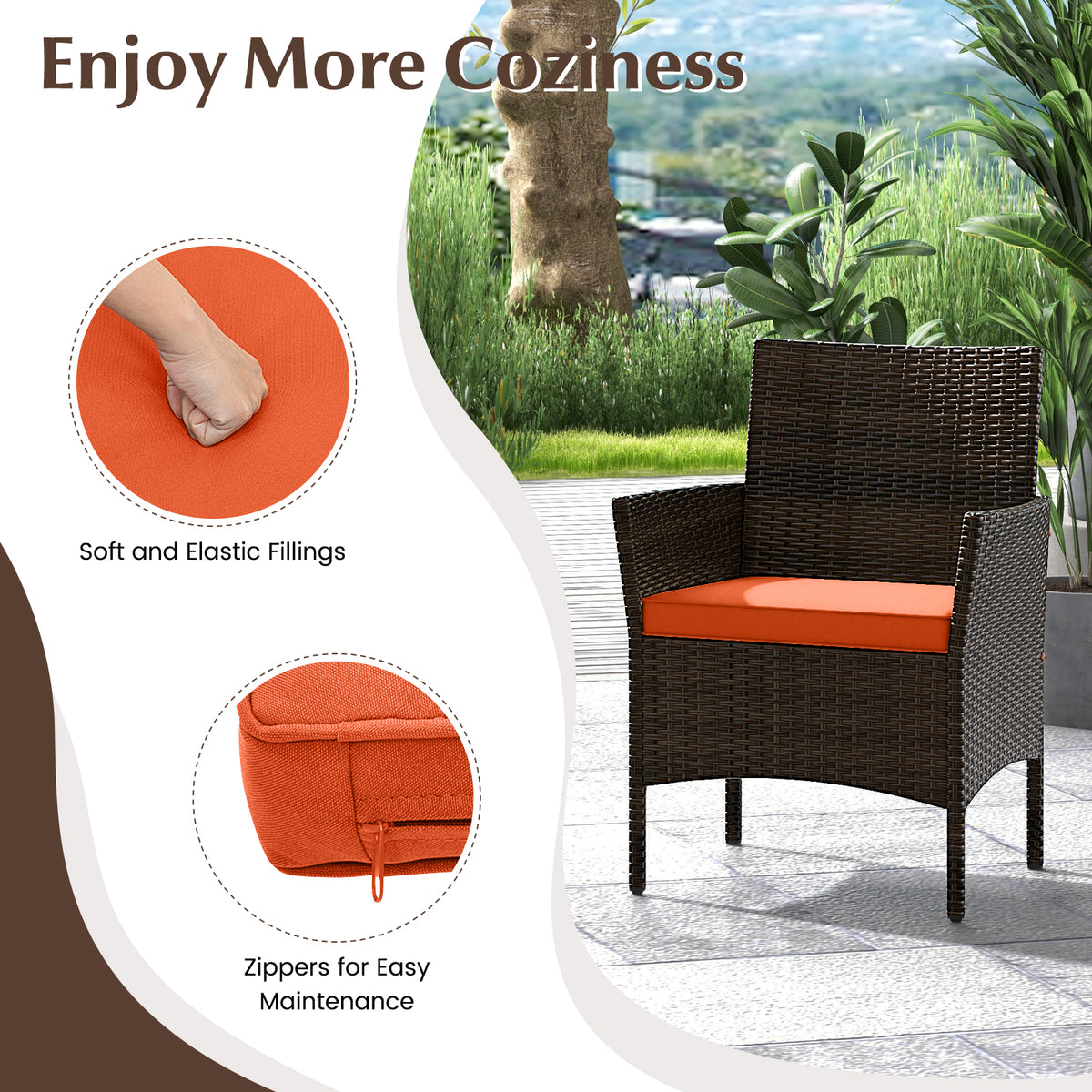 4 Piece Patio Rattan Conversation Set with Cozy Seat Cushions