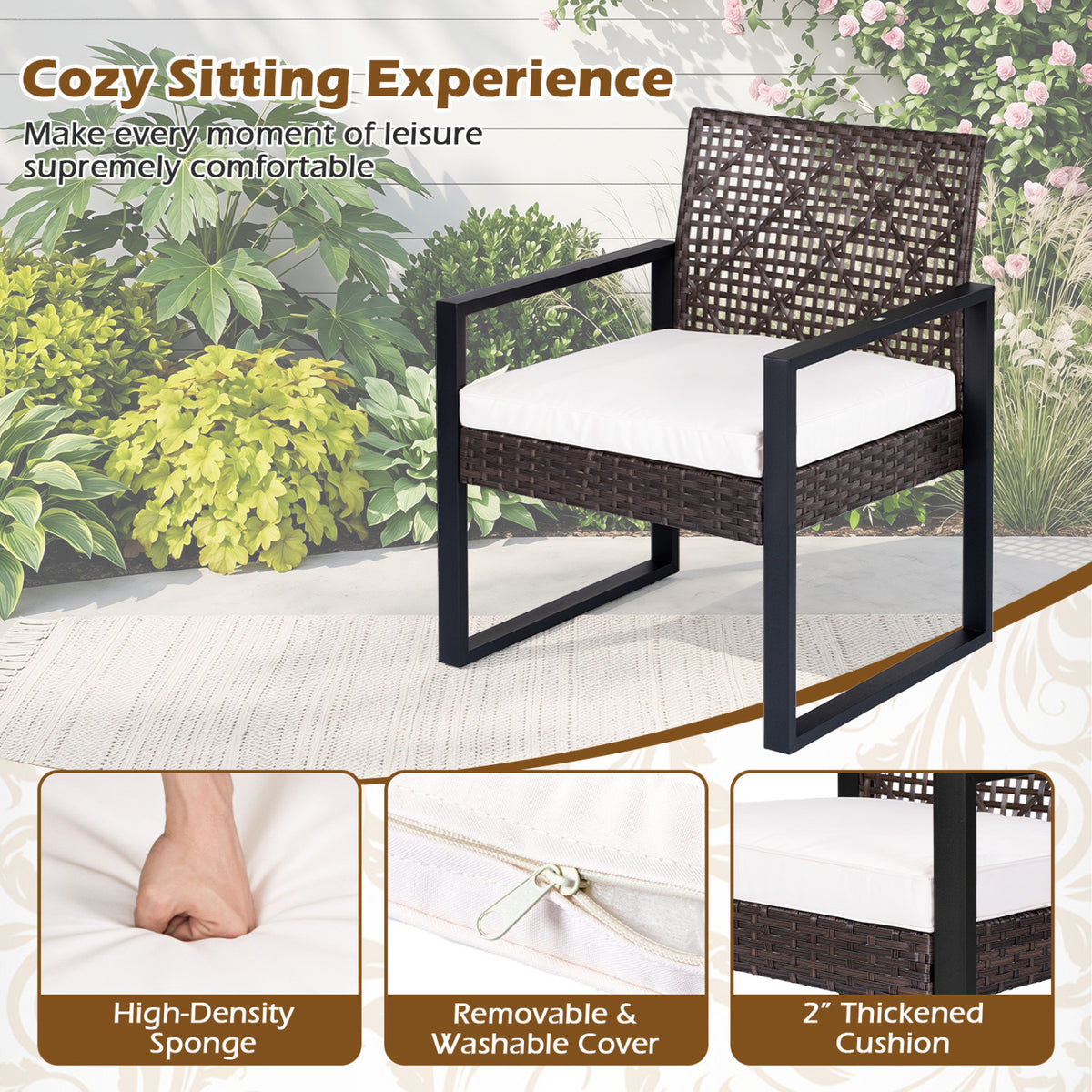 4-Piece Patio Set with Acacia Coffee Table and Wicker Chairs for