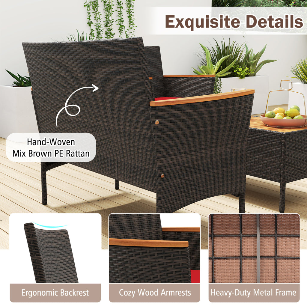 4 Piece Patio Wicker Sofa Set 2 Rattan Chairs and Loveseat with Table