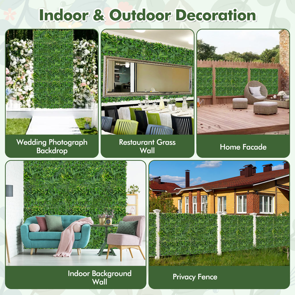 Artificial Hedge Panels 20x20 Inch Set of 4 Privacy Green Wall Foliage